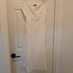 Loveliest Looks White Floral Jacquard Tie-Strap Midi Dress